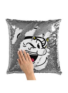 Buy Popeye Face Minimal Style Sequin Throw Pillow With Stuffing Multicolour 16x16inch in Saudi Arabia