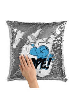 Buy Lazy Smurf Nope Cartoon Sequin Throw Pillow With Stuffing Multicolour 16x16inch in Saudi Arabia