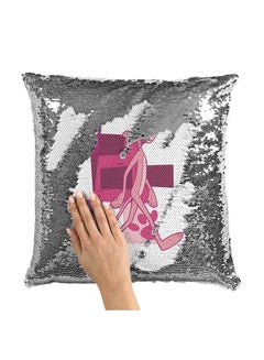 Buy Pink Panther Walking Sequin Throw Pillow With Stuffing Multicolour 16x16inch in Saudi Arabia