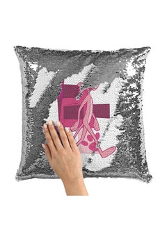 Buy Pink Panther Walking Sequin Throw Pillow With Stuffing Multicolour 16x16inch in UAE