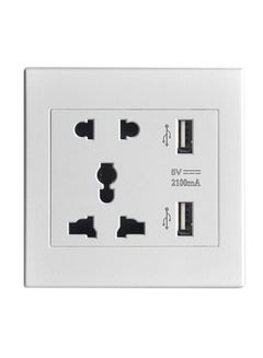 Buy Universal Wall Socket With Dual USB Port White 8.8 x 8.8 x 3.6centimeter in Saudi Arabia