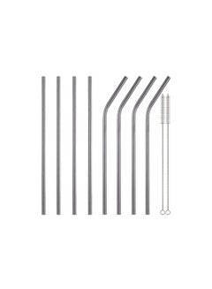 Buy 8-Piece Metal Drinking Straws With 2 Cleaning Brush Set Silver 10.5inch in Saudi Arabia