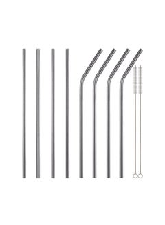 Buy 8-Piece Metal Drinking Straws With 2 Cleaning Brush Set Silver 10.5inch in Egypt
