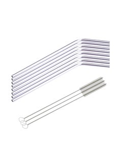 Buy 8-Piece Arched Straw With 3 Cleaner Set Silver 20centimeter in UAE