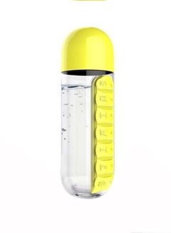 Buy Water Bottle With Pill Organizer Yellow/Clear in UAE
