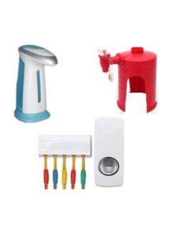 Buy Magic Soap Dispenser, Fizz Saver And Toothpaste Dispenser With Toothbrush Holder Set Red/White/Blue in Saudi Arabia