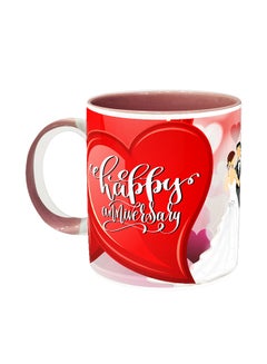 Buy White And Pink Ceramic Coffee Mug With Happy Wedding Anniversary Design 114 in UAE