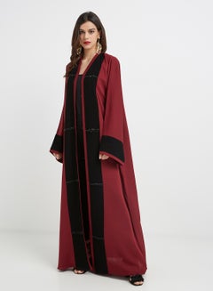 Buy Wide Striped Sequined Abaya Red in UAE