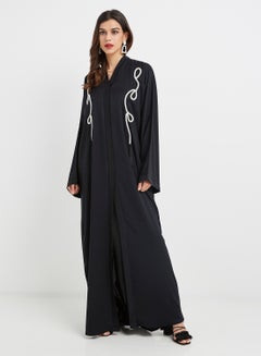 Buy Embroidery With Tassle Detail Abaya Black in UAE