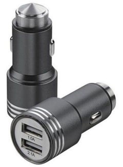 Buy Dual USB Car Charger Adapter With Emergency Safety Hammer Function Black in UAE