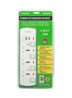 Buy Power Extension 3 Socket 2 USB Charging Ports With 3 Meter Cable -TPB 853U White in UAE