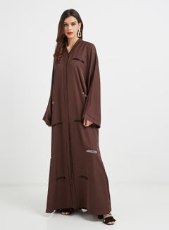 Buy Embroidered Detail Abaya Brown in UAE