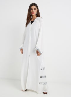 Buy Silver Sequin Detailed Abaya White in UAE