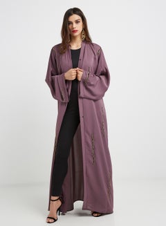 Buy Golden Embroidered Detail Abaya Purple in UAE