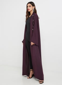 Buy Embroidered Detail Abaya Purple in UAE