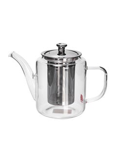 Buy Glass Tea Pot With Filter Clear/Silver in Saudi Arabia