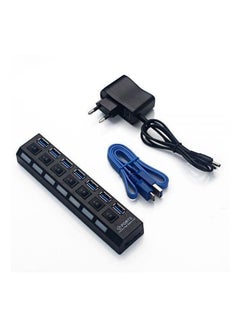 Buy 7-Port USB 3.0 Hub With Charging Cable Black/Blue in UAE