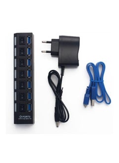 Buy 7-Port Portable USB Hub With Power Adapter Black in UAE