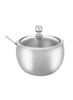 Buy Sugar Bowl With Lid And Sugar Spoon Set Silver 5.5centimeter in Saudi Arabia