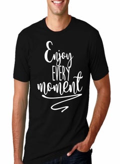 Buy Enjoy Every Moment Quote Printed Short Sleeve T-shirt Black in UAE