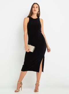 Buy Round Neck Sleeveless Midi Dress Black in Saudi Arabia