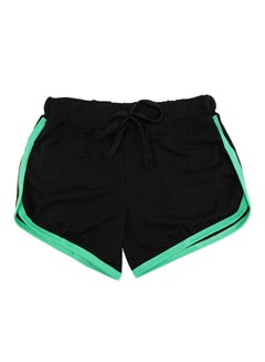 اشتري Contrast Binding Side Split Yoga Shorts أسود/أخضر في الامارات