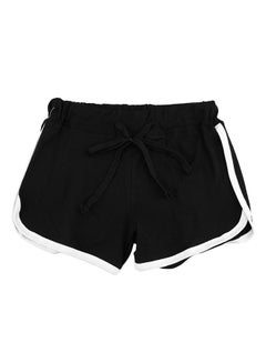 اشتري Contrast Binding Side Split Yoga Shorts أسود/أبيض في الامارات