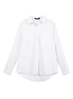 اشتري Turn-Down Collar Long Sleeve Pocket Shirt White أبيض في الامارات