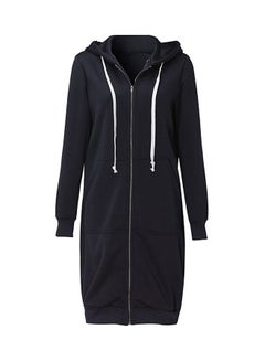 Buy Long Hooded Sweatshirts Coat Black in UAE