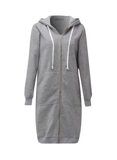 اشتري Long Hooded Sweatshirts Coat Grey رمادي في الامارات