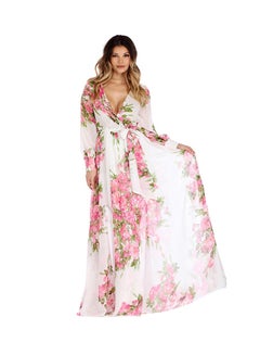 Buy Long Sleeve Floral Printed Boho Maxi Dress Rose in UAE