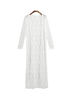اشتري Floral Lace Semi Sheer Front Open Beach Cover Up Cardigan Kimono White أبيض في الامارات