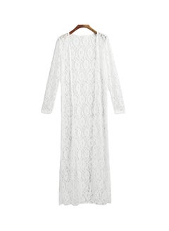 Buy Floral Lace Semi Sheer Front Open Beach Cover Up Cardigan Kimono White in UAE