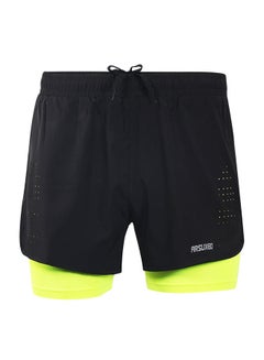 Buy 2-In-1 Breathable Running Shorts Green Black/Neon Green in Saudi Arabia