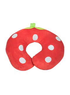 Buy Strawberry Designed Polyester Neck Cushion Red/Green 32x32cm in UAE