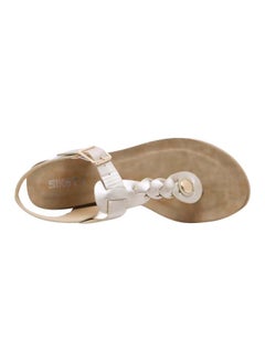 Buy Buckle Wedge  Sandals Beige/White in UAE