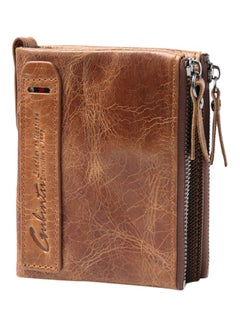 Buy Vintage leather long men's zipper wallet brown Brown in Saudi Arabia