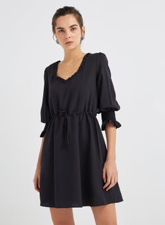 Buy Smock Sleeve Mini Dress Black in Saudi Arabia