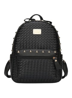 Buy Studs Woven Solid Color Zipper Closure Fashion Backpack Black in UAE