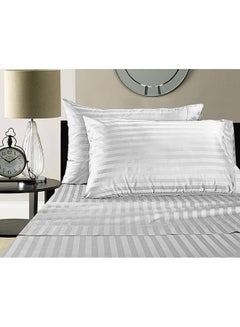 Buy 3-Piece Striped Cotton Blend Comforter Set Cotton Blend White/Grey 260 x 280centimeter in UAE