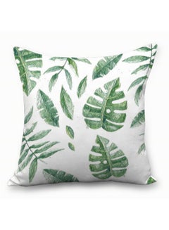 Buy Leaf Printed Cushion Cover White/Green 45 x 45cm in UAE