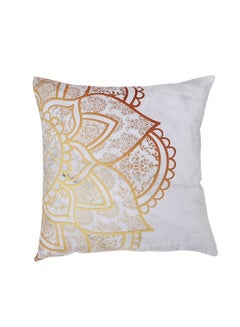 Buy Printed Cushion Cover White/Gold 45 x 45cm in Saudi Arabia