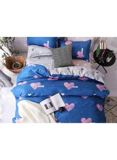 Buy 4-Piece Heart Printed Bedding Set Blue/Grey/Pink in UAE