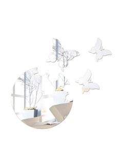 Buy 3-Piece Decorative Butterfly With Clock Wall Sticker Set Silver 30 x 27cm in UAE