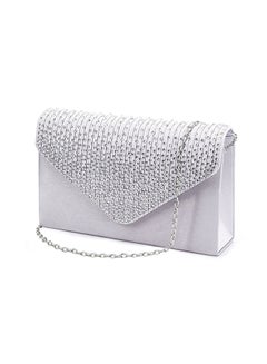 Buy Satin Bridal Diamante Clutch Bag White in Saudi Arabia