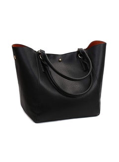 Buy Waterproof Synthetic Leather Tote Shoulder Bag Black in UAE