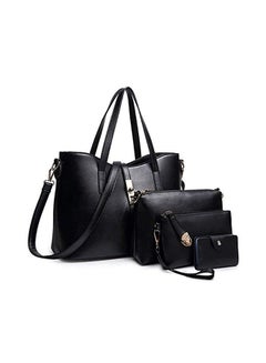 Buy 4-Piece Synthetic Leather Shoulder Bag Set Black in UAE