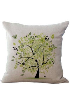 Buy Tree Printed Cushion Cover Linen Green/Silver 45x45cm in UAE