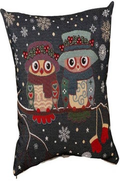 Buy Owl Printed Cushion Cover linen Black/Red/Blue 45x45cm in UAE