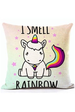 Buy Unicorn Printed Cushion Cover linen White/Pink/Black 45x45cm in UAE